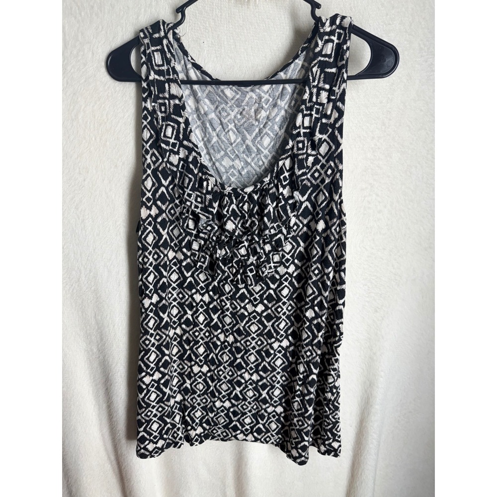 Merona Womens Black White Geometric Ikat Ruffle Scoop Neck Tank Top XXL
